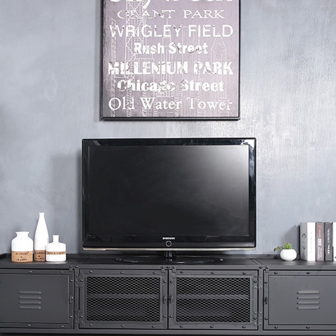 Blake Modern Industrial Metal TV Cabinet Console Present Them
