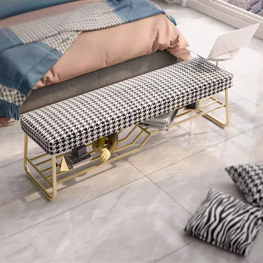 Houndstooth Print Ottoman Shoe Bench Present Them