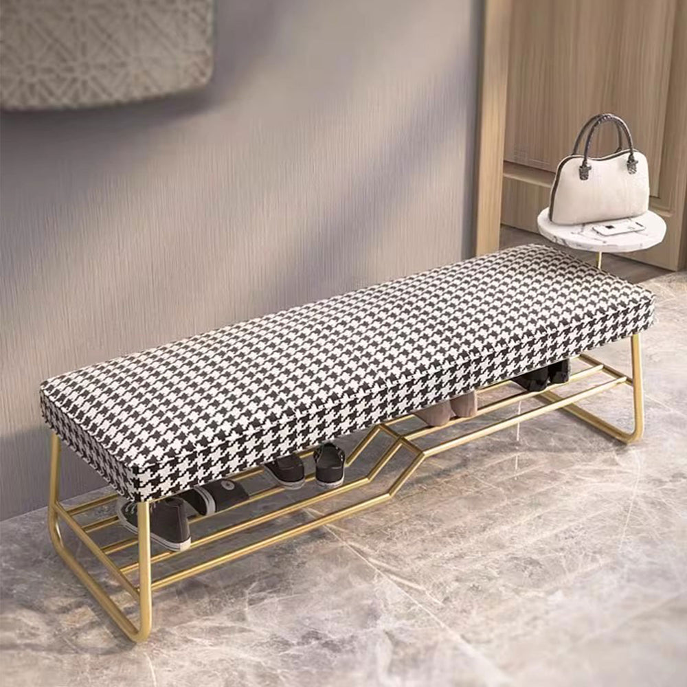 Houndstooth Print Ottoman Shoe Bench Present Them
