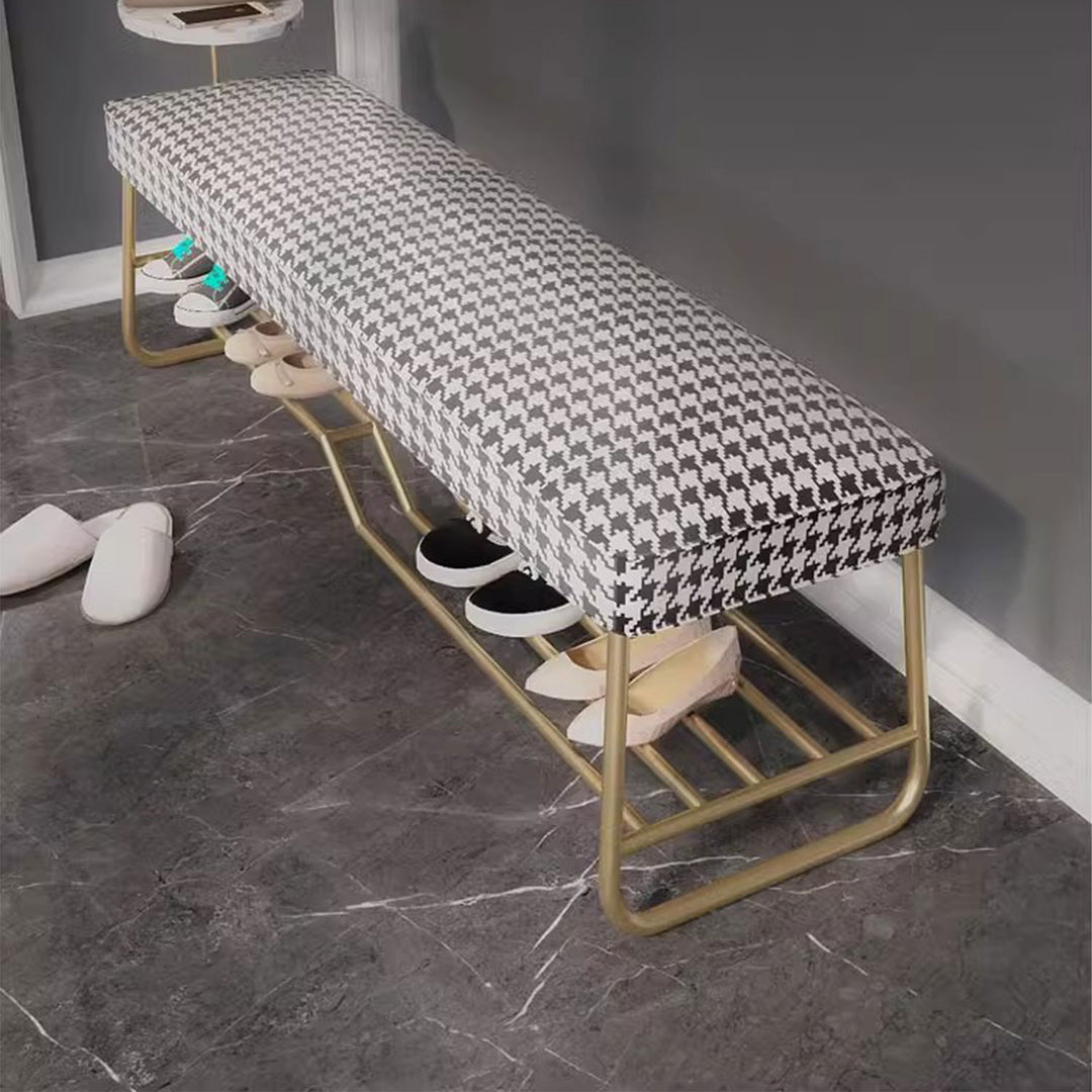 Houndstooth Print Ottoman Shoe Bench Present Them