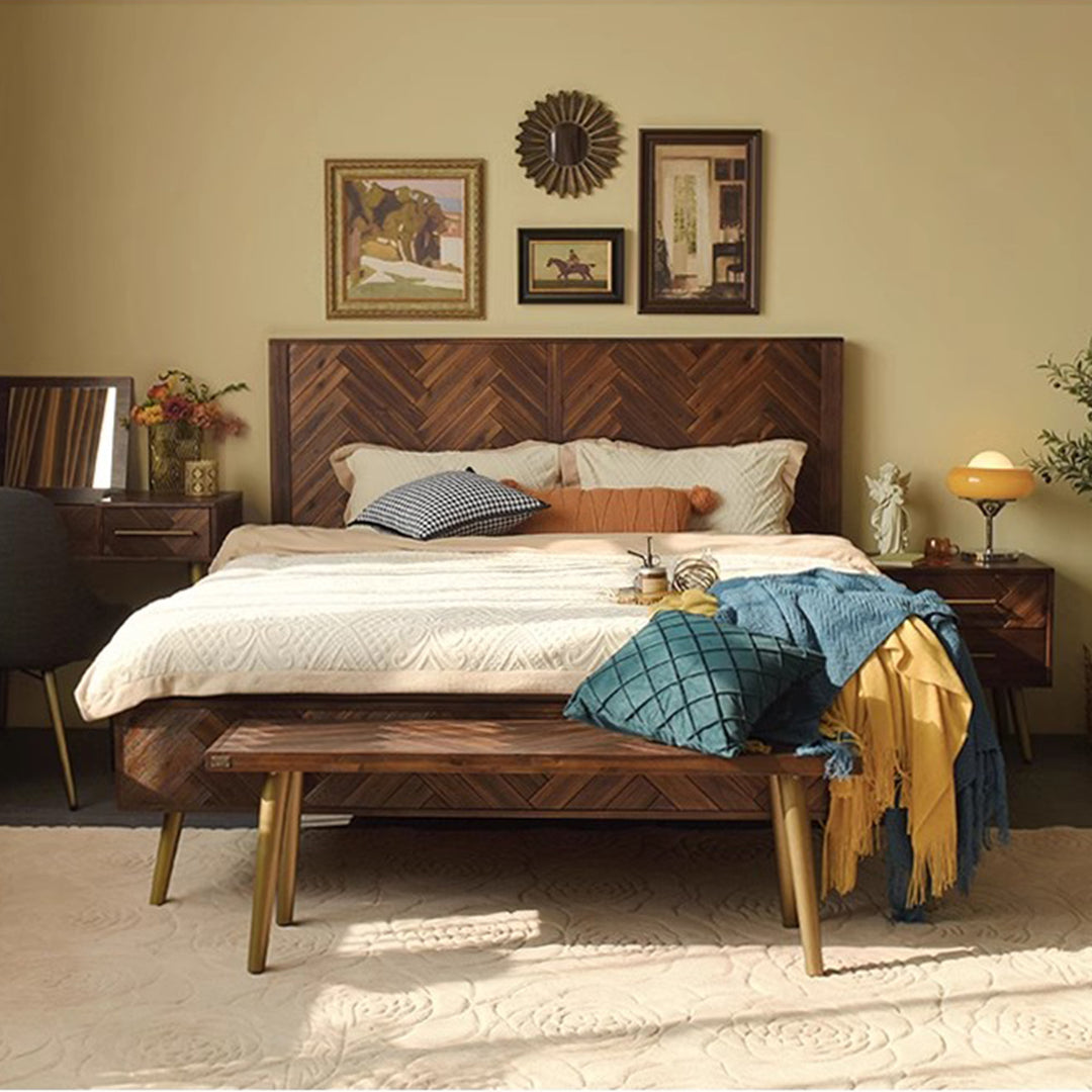 MAS-1961 Masdio Acacia Wood Herringbone Bedframe Masdio