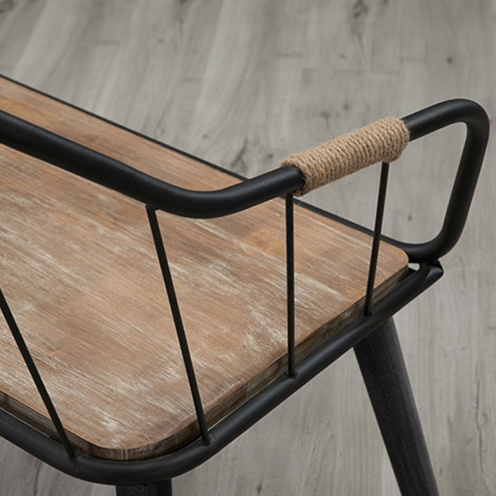 Rustic Oak Wooden Bench with Minimalist Steel Frame Present Them