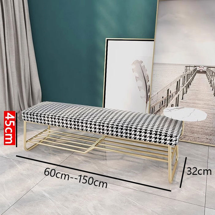 Houndstooth Print Ottoman Shoe Bench Present Them