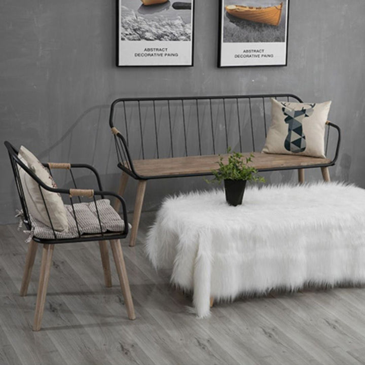 Rustic Oak Wooden Bench with Minimalist Steel Frame Present Them