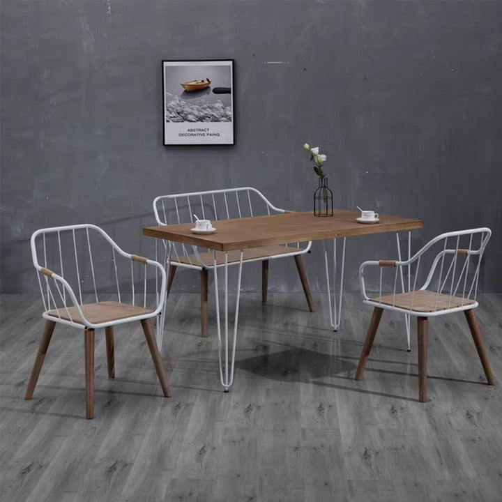 Rustic Oak Wooden Bench with Minimalist Steel Frame Present Them