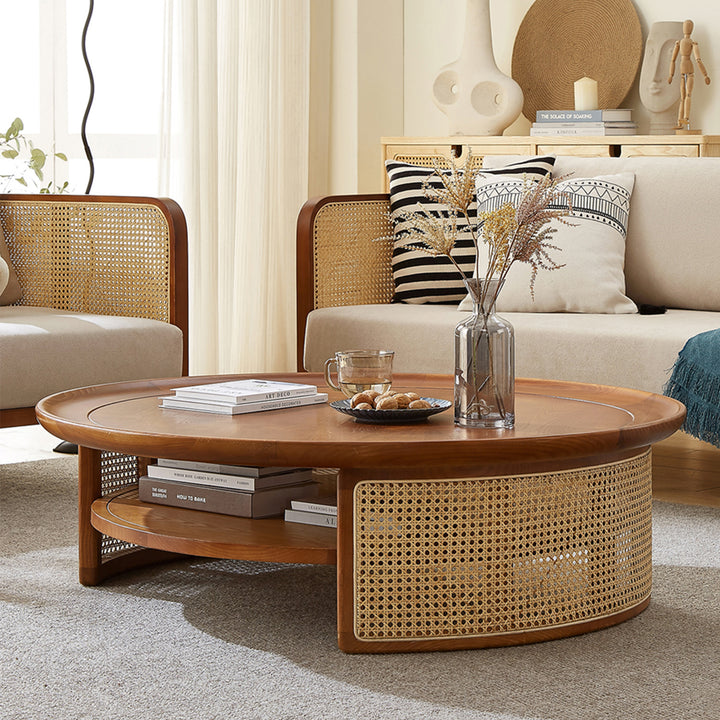 MAS-1246 Masdio Ash Wood Round Coffee Table with Storage Present Them
