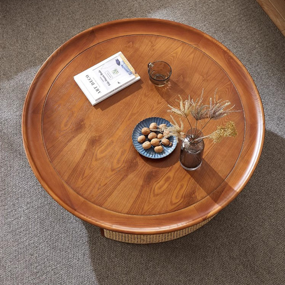 MAS-1246 Masdio Ash Wood Round Coffee Table with Storage Present Them