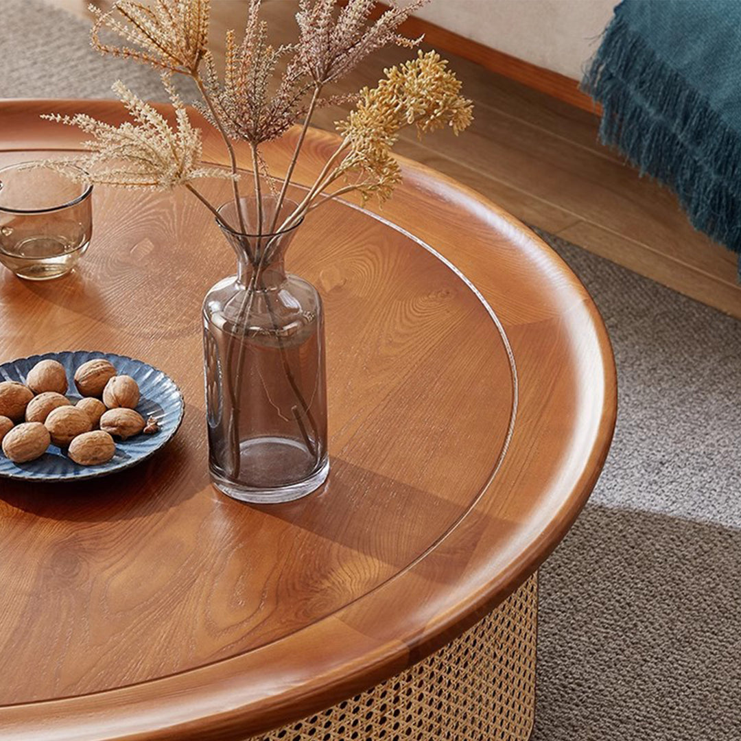 MAS-1246 Masdio Ash Wood Round Coffee Table with Storage Present Them