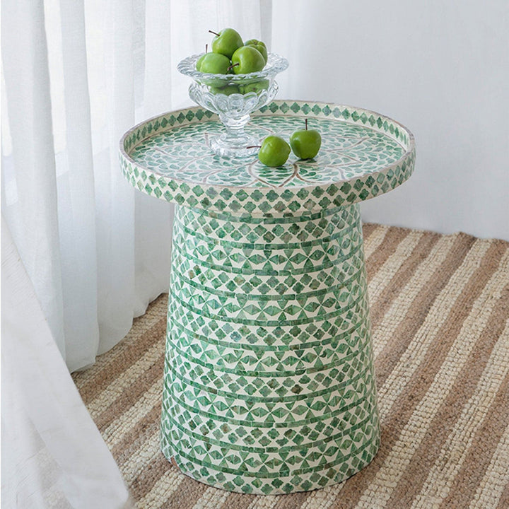 MAS-1424 Masdio Ceramic Seashell Tray Top Drum End Table Masdio