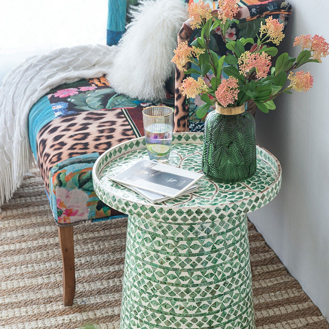 MAS-1424 Masdio Ceramic Seashell Tray Top Drum End Table Masdio