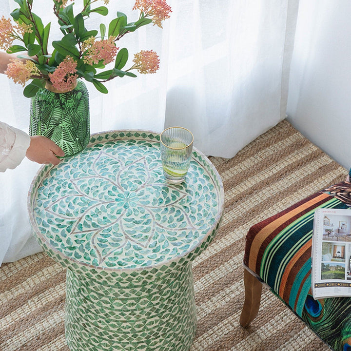 MAS-1424 Masdio Ceramic Seashell Tray Top Drum End Table Masdio