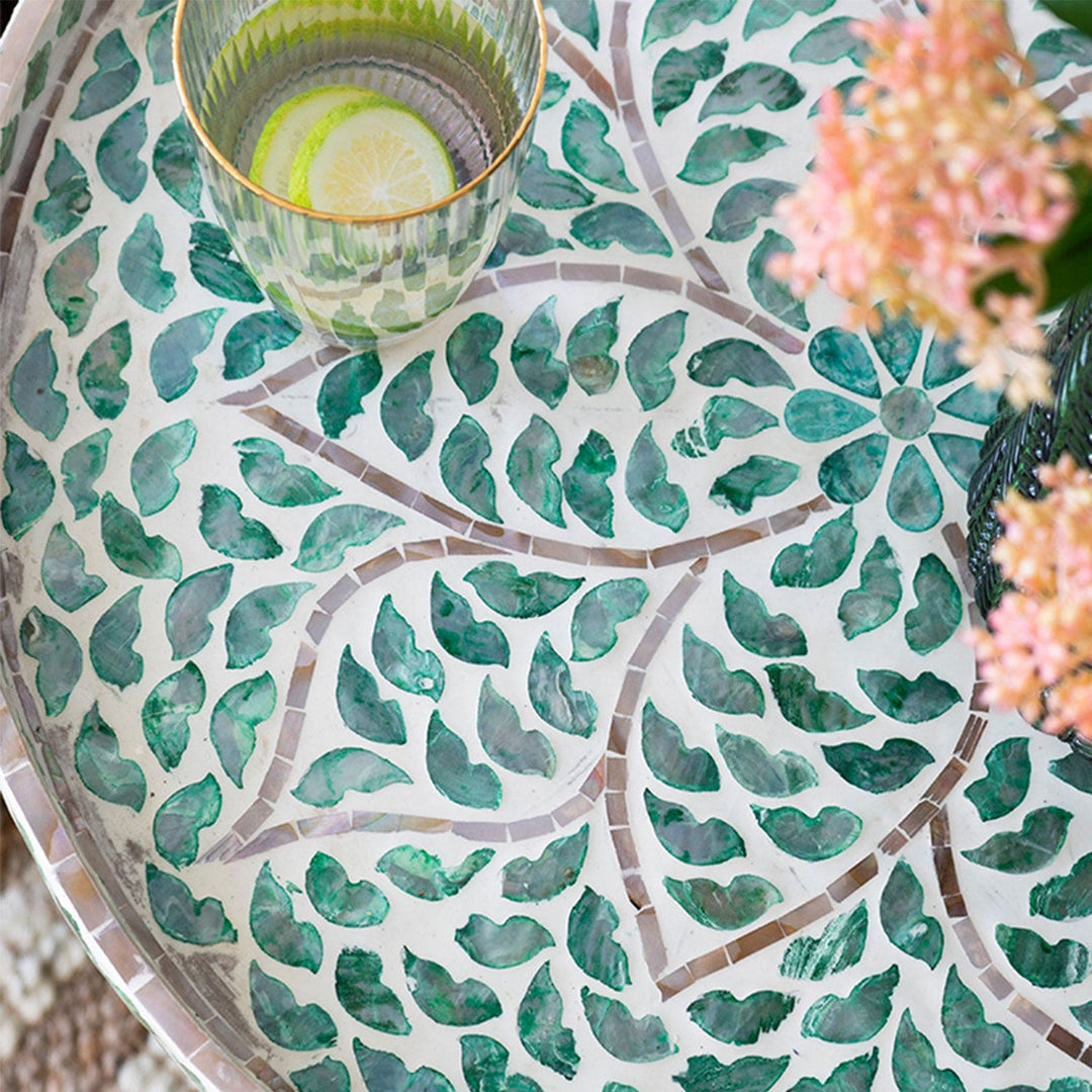 MAS-1424 Masdio Ceramic Seashell Tray Top Drum End Table Masdio