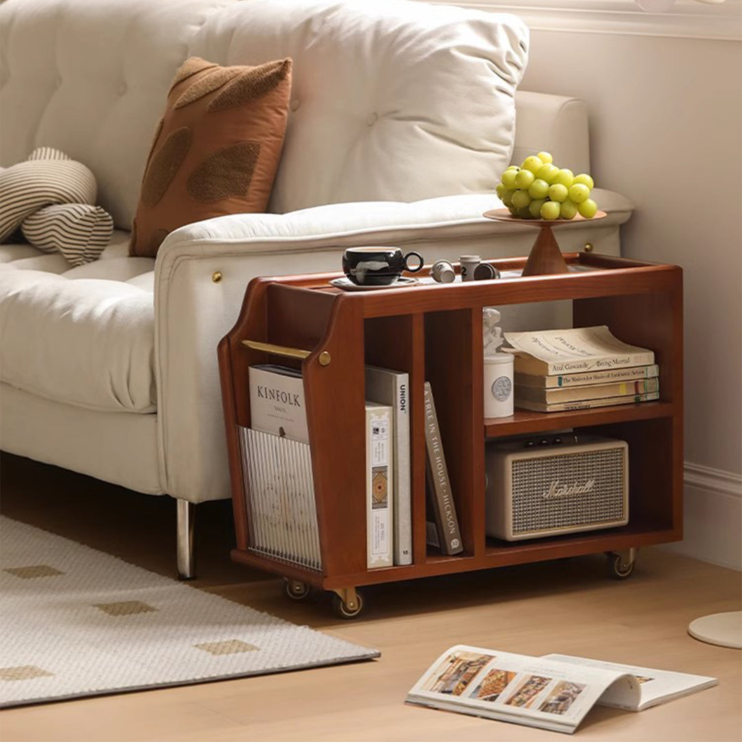 MAS-1276 Masdio Cherrywood Storage Trolley & Side Table Present Them