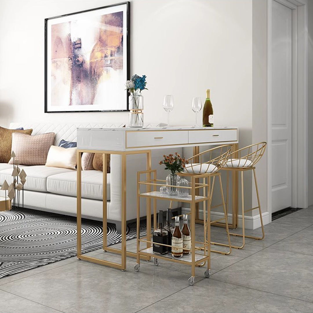 MAS-1864 Masdio Marble Bar Table with Bar Cart Masdio