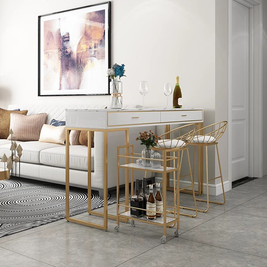 MAS-1864 Masdio Marble Bar Table with Bar Cart Masdio