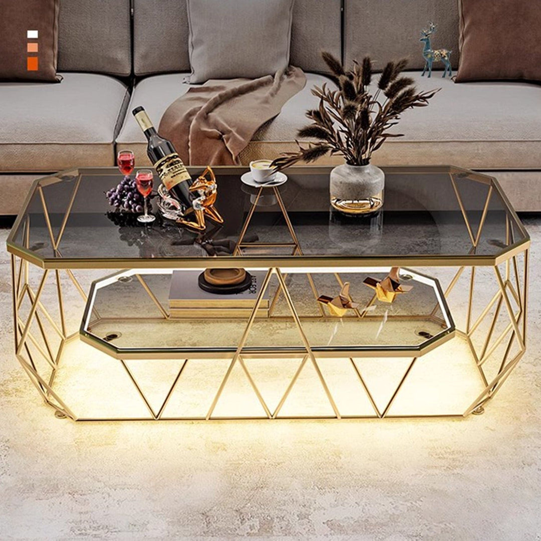 MAS-2308 Masdio Modern Geometric Glass Gold Coffee Table with Light Masdio