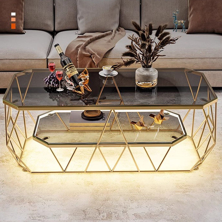 MAS-2308 Masdio Modern Geometric Glass Gold Coffee Table with Light Masdio
