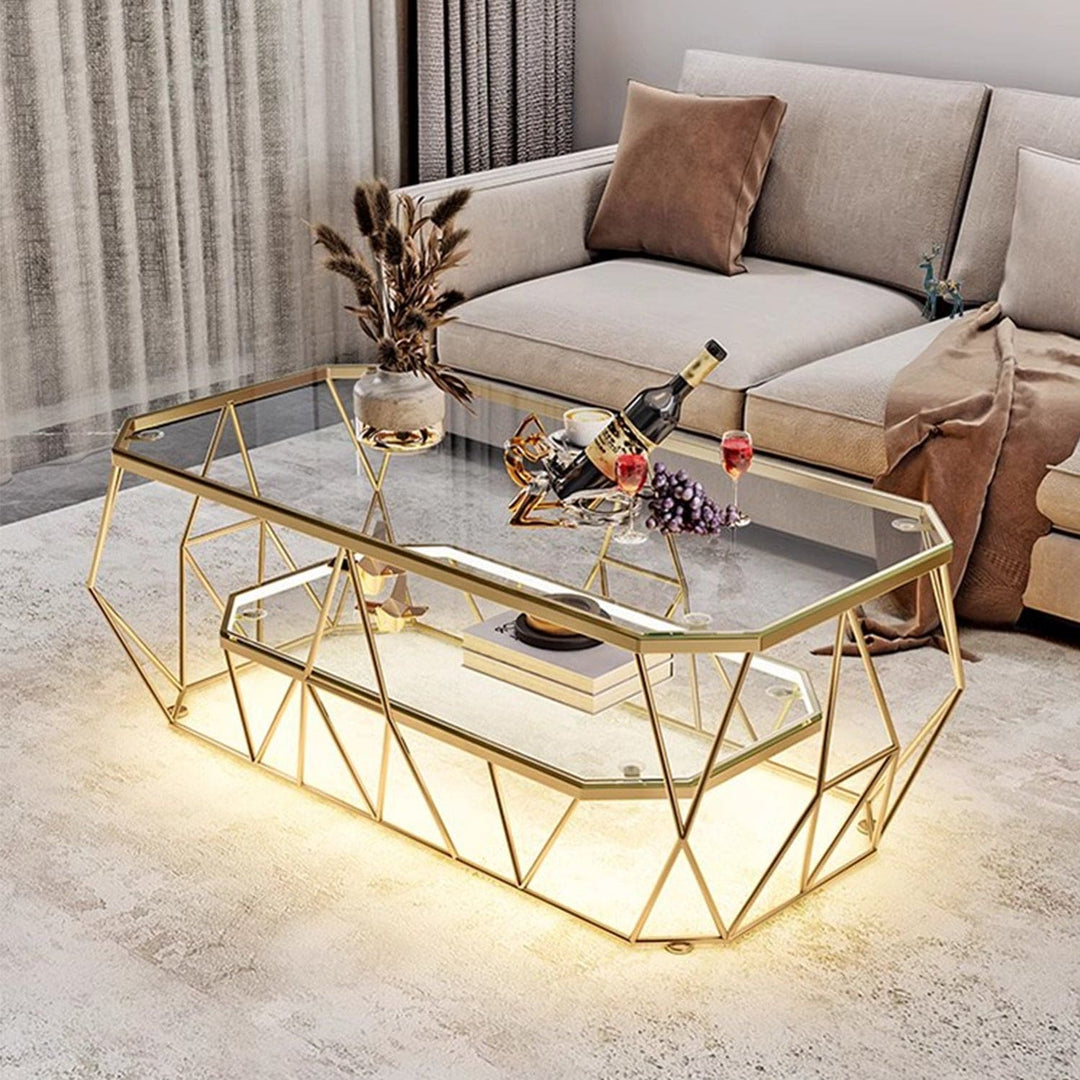 MAS-2308 Masdio Modern Geometric Glass Gold Coffee Table with Light Masdio