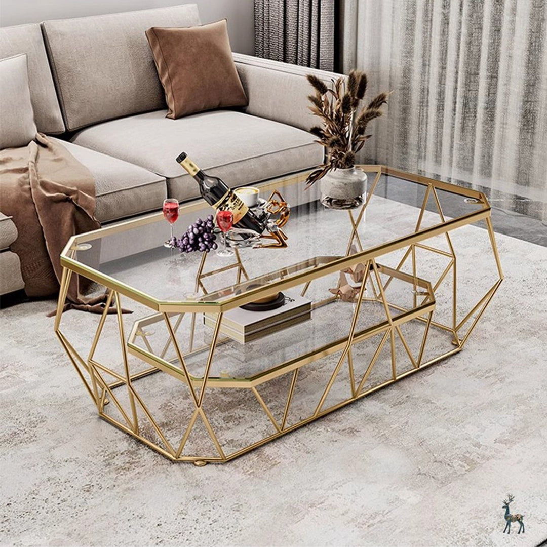 MAS-2308 Masdio Modern Geometric Glass Gold Coffee Table with Light Masdio