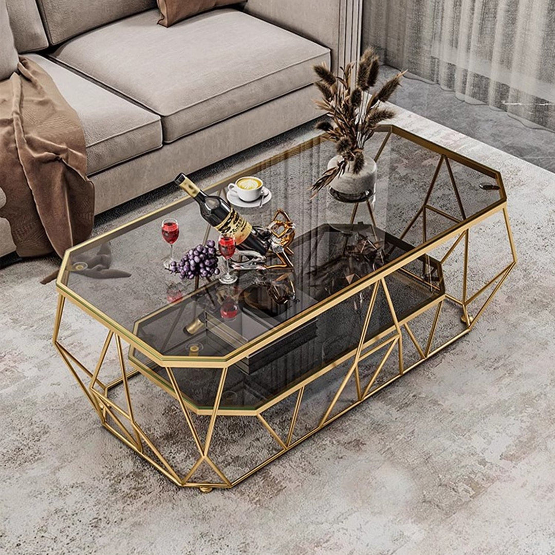 MAS-2308 Masdio Modern Geometric Glass Gold Coffee Table with Light Masdio