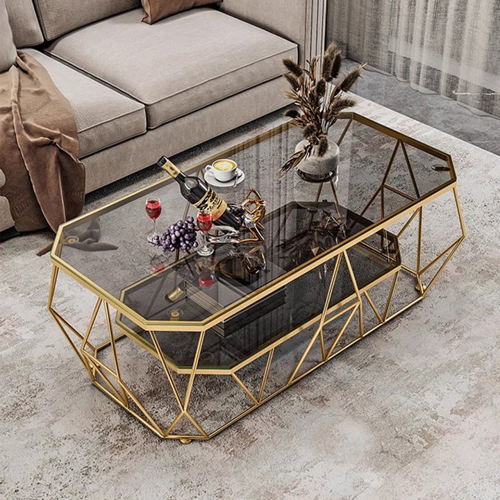 MAS-2308 Masdio Modern Geometric Glass Gold Coffee Table with Light Masdio