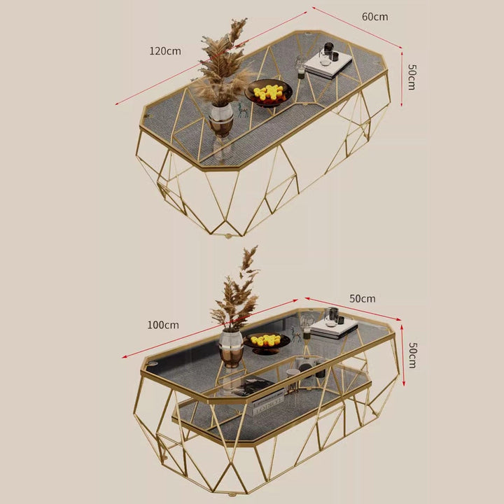 MAS-2308 Masdio Modern Geometric Glass Gold Coffee Table with Light Masdio