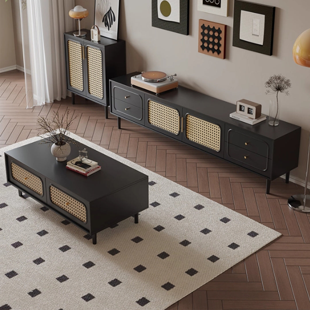 MAS-3293 Masdio Black Rattan Tv Console