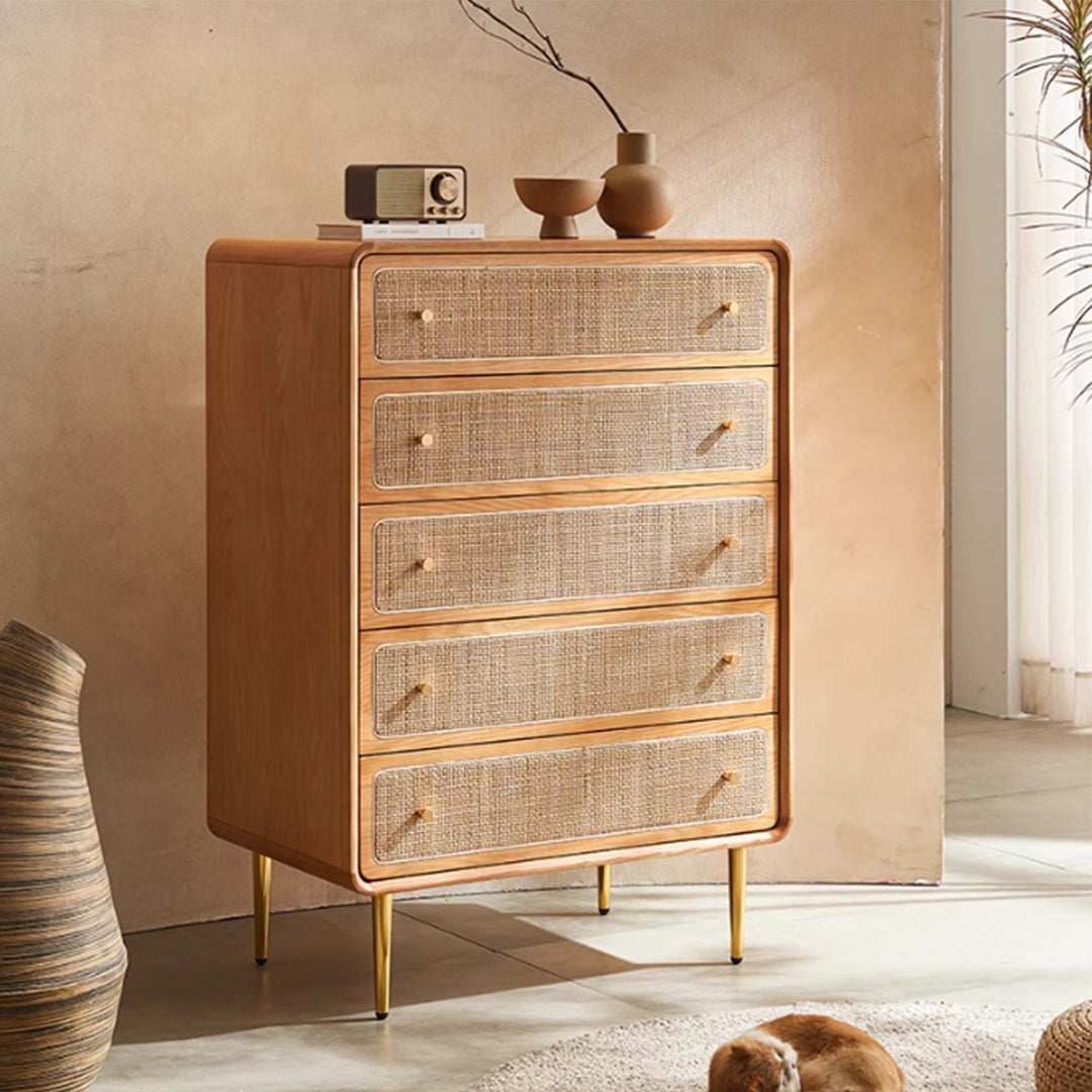 MAS-3302 Masdio Solid Cherry Wood Rattan Chest of Drawers