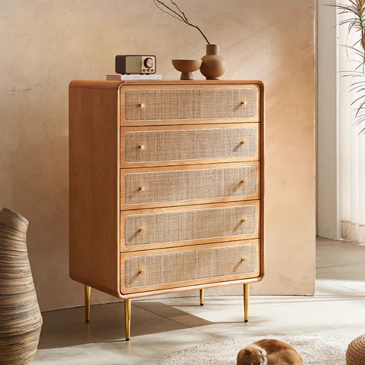 MAS-3302 Masdio Solid Cherry Wood Rattan Chest of Drawers