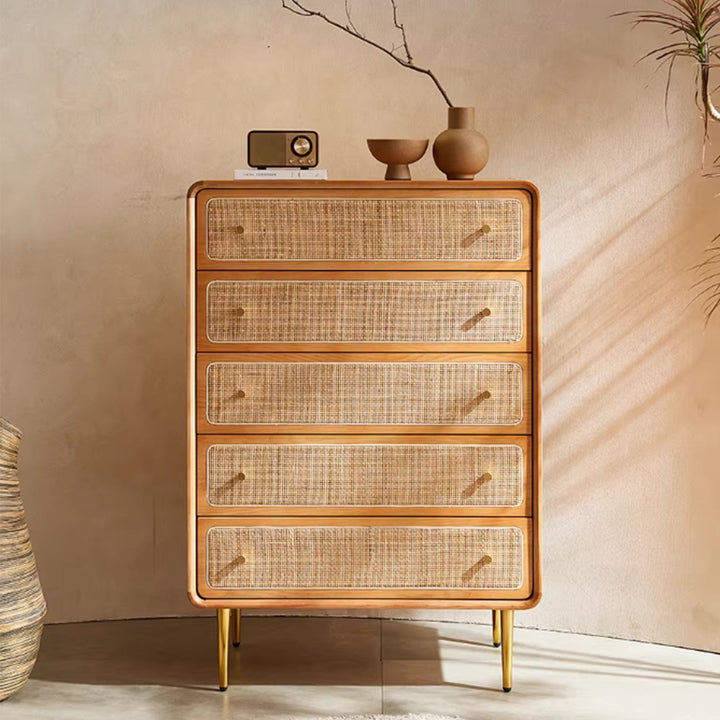 MAS-3302 Masdio Solid Cherry Wood Rattan Chest of Drawers