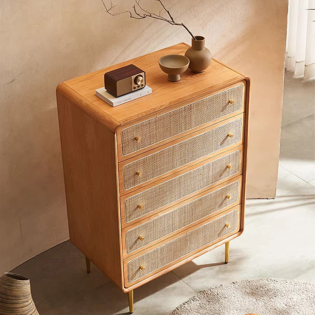 MAS-3302 Masdio Solid Cherry Wood Rattan Chest of Drawers