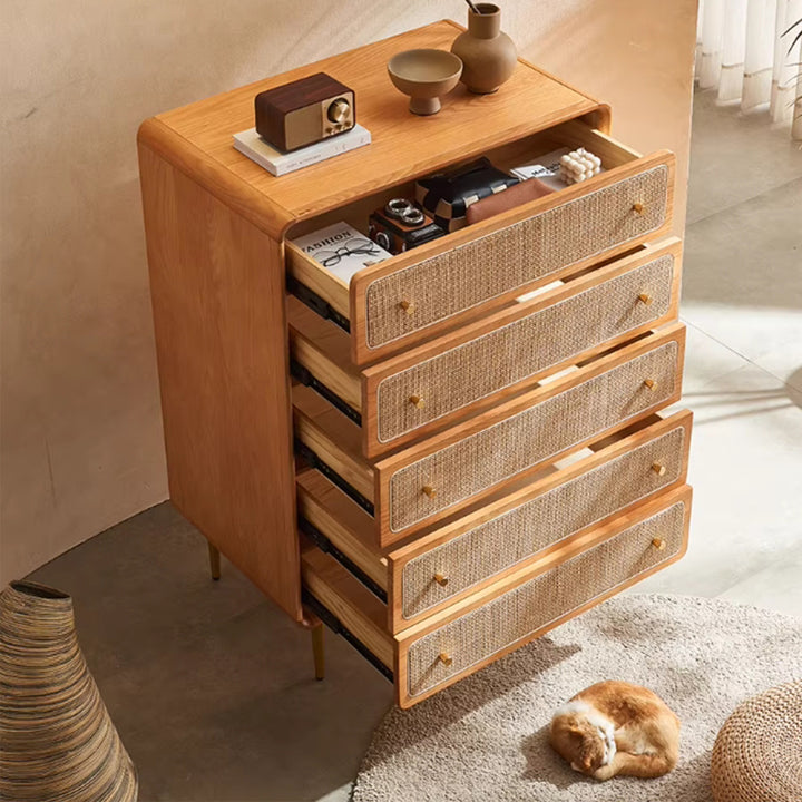 MAS-3302 Masdio Solid Cherry Wood Rattan Chest of Drawers
