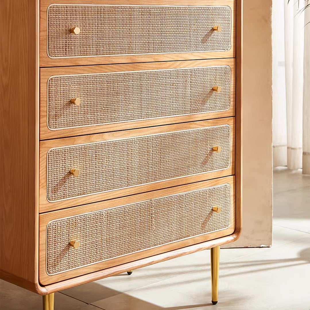 MAS-3302 Masdio Solid Cherry Wood Rattan Chest of Drawers
