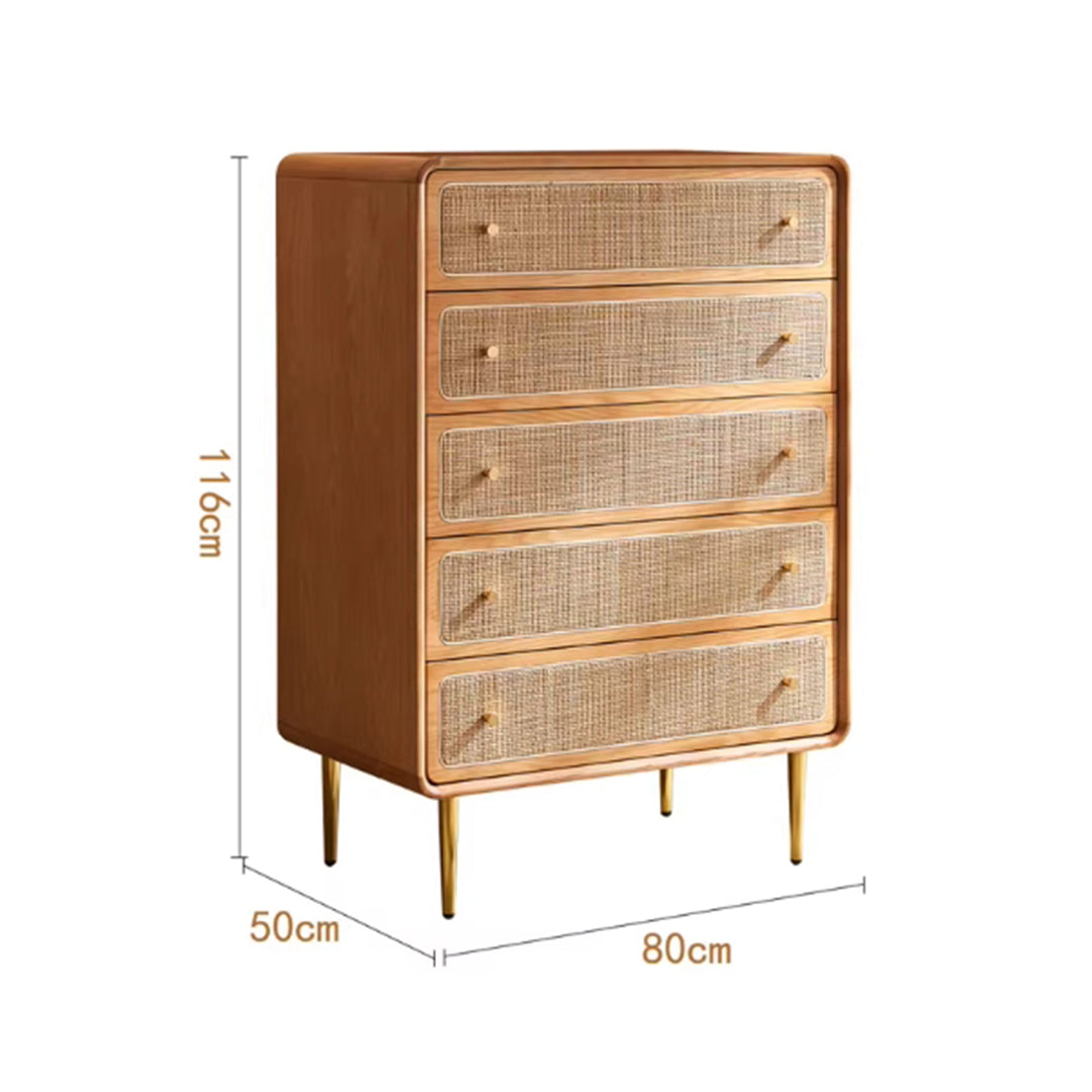 MAS-3302 Masdio Solid Cherry Wood Rattan Chest of Drawers
