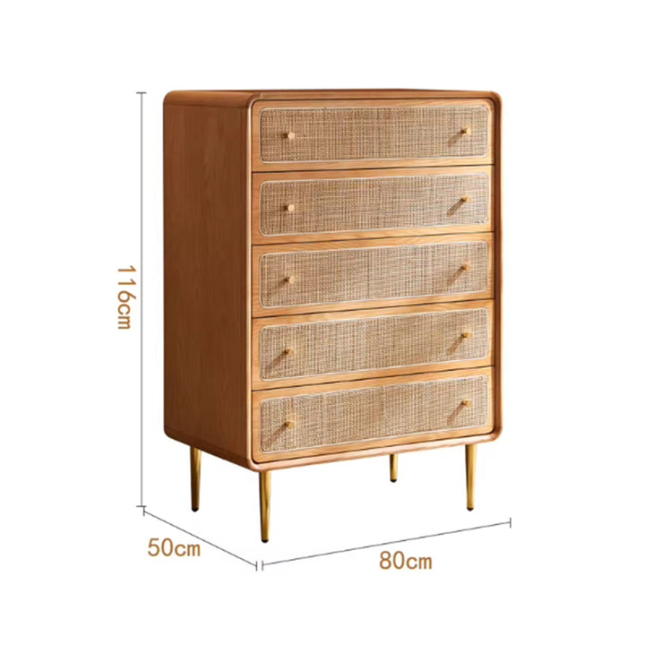 MAS-3302 Masdio Solid Cherry Wood Rattan Chest of Drawers