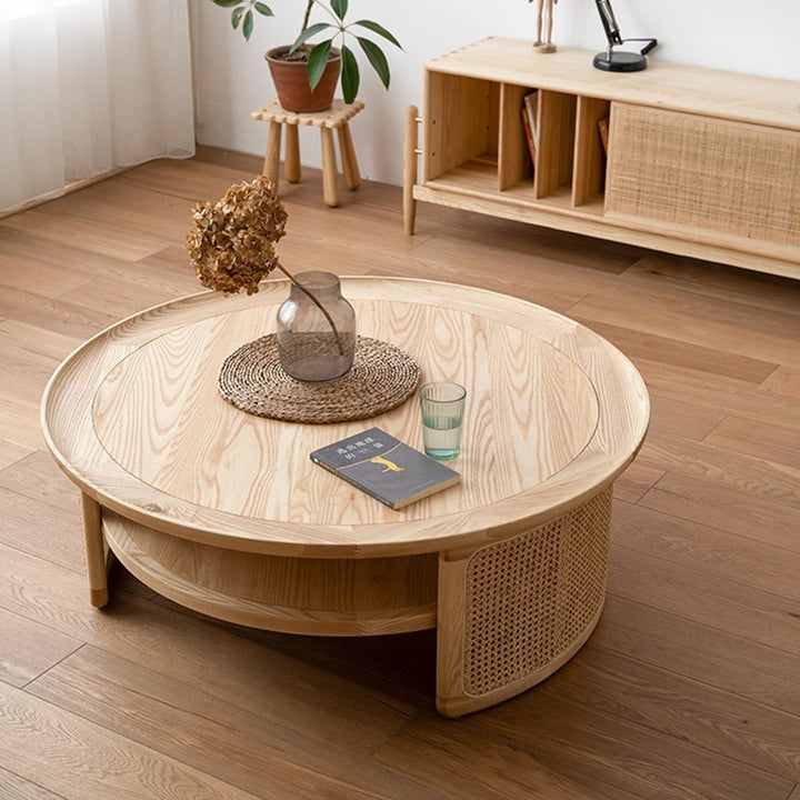 MAS-3304 Masdio Solid Wood Round Rattan Coffee Table