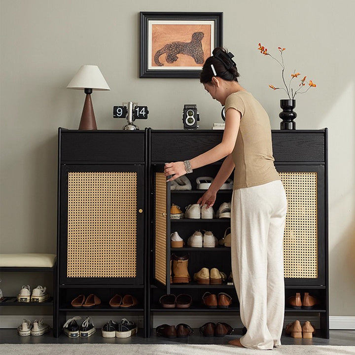 MAS-3313 Masdio Black Rattan Shoes Cabinet