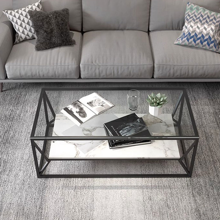 MAS-1392 Masdio Modern Glass Top Coffee Table with Marble Shelf Masdio