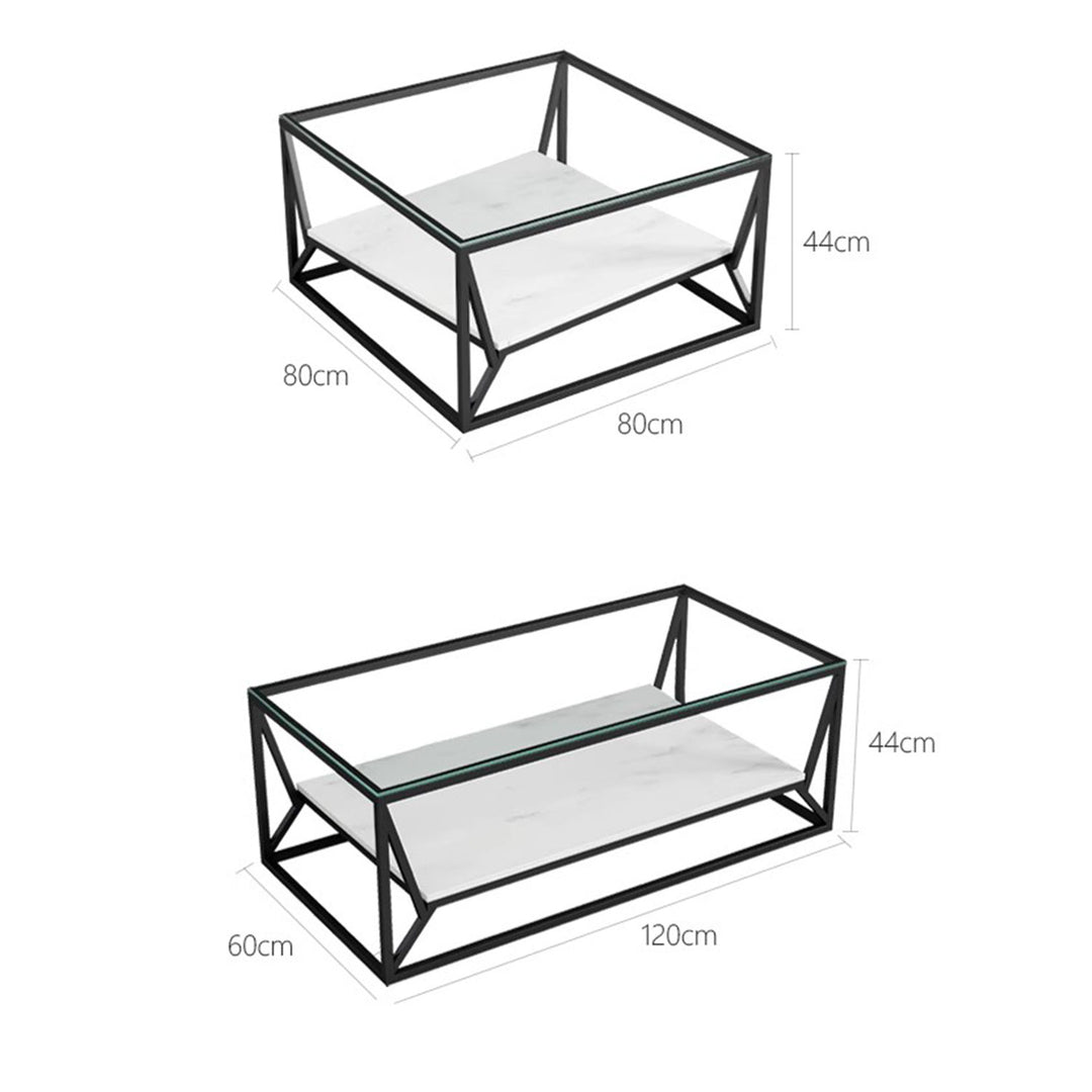 MAS-1392 Masdio Modern Glass Top Coffee Table with Marble Shelf Masdio