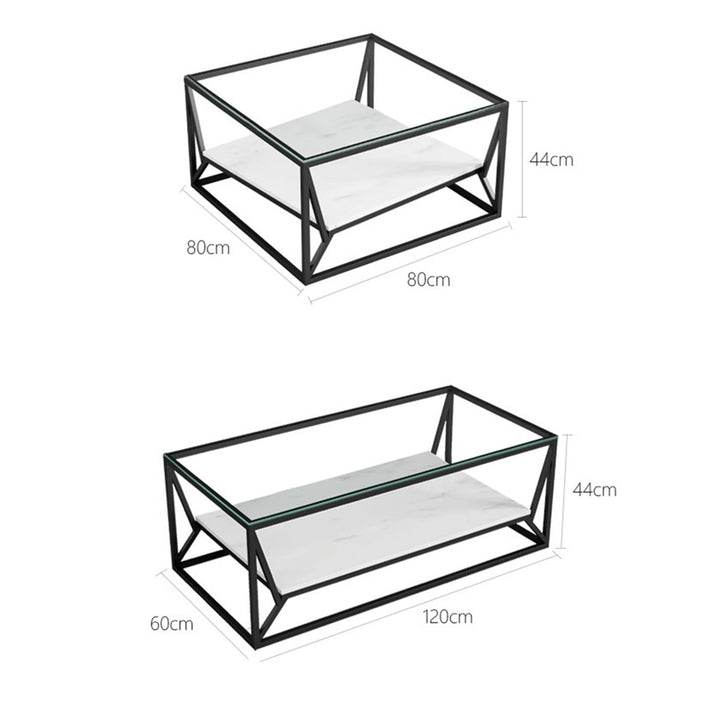 MAS-1392 Masdio Modern Glass Top Coffee Table with Marble Shelf Masdio