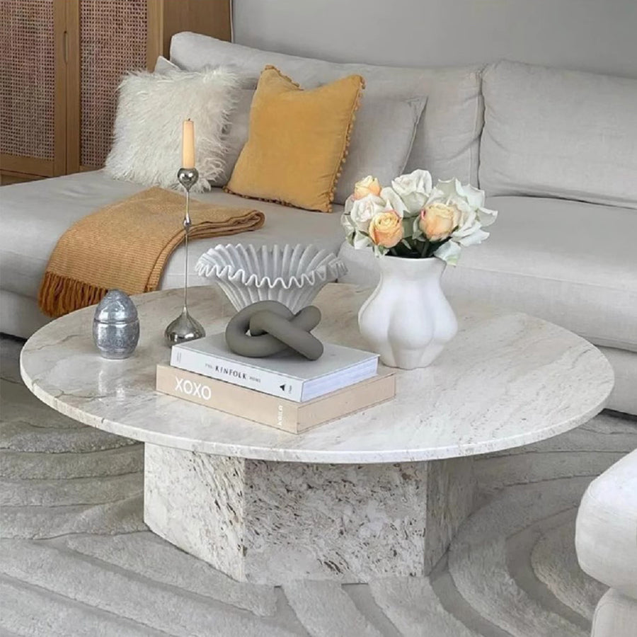 MAS-1209 Masdio Natural Travertine Round Marble Coffee Table Present Them