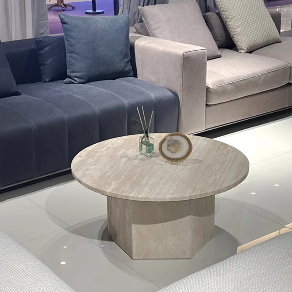 MAS-1209 Masdio Natural Travertine Round Marble Coffee Table Present Them