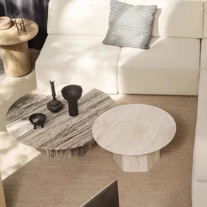 MAS-1209 Masdio Natural Travertine Round Marble Coffee Table Present Them