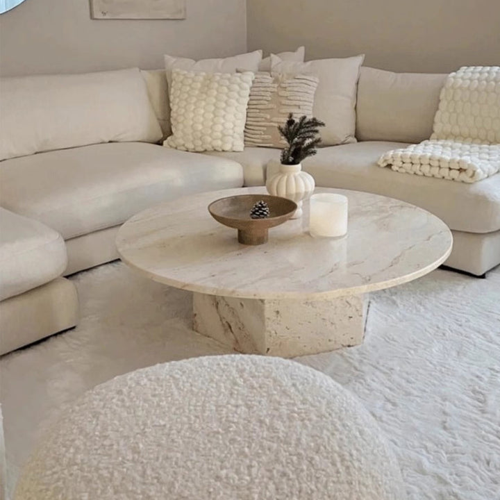 MAS-1209 Masdio Natural Travertine Round Marble Coffee Table Present Them