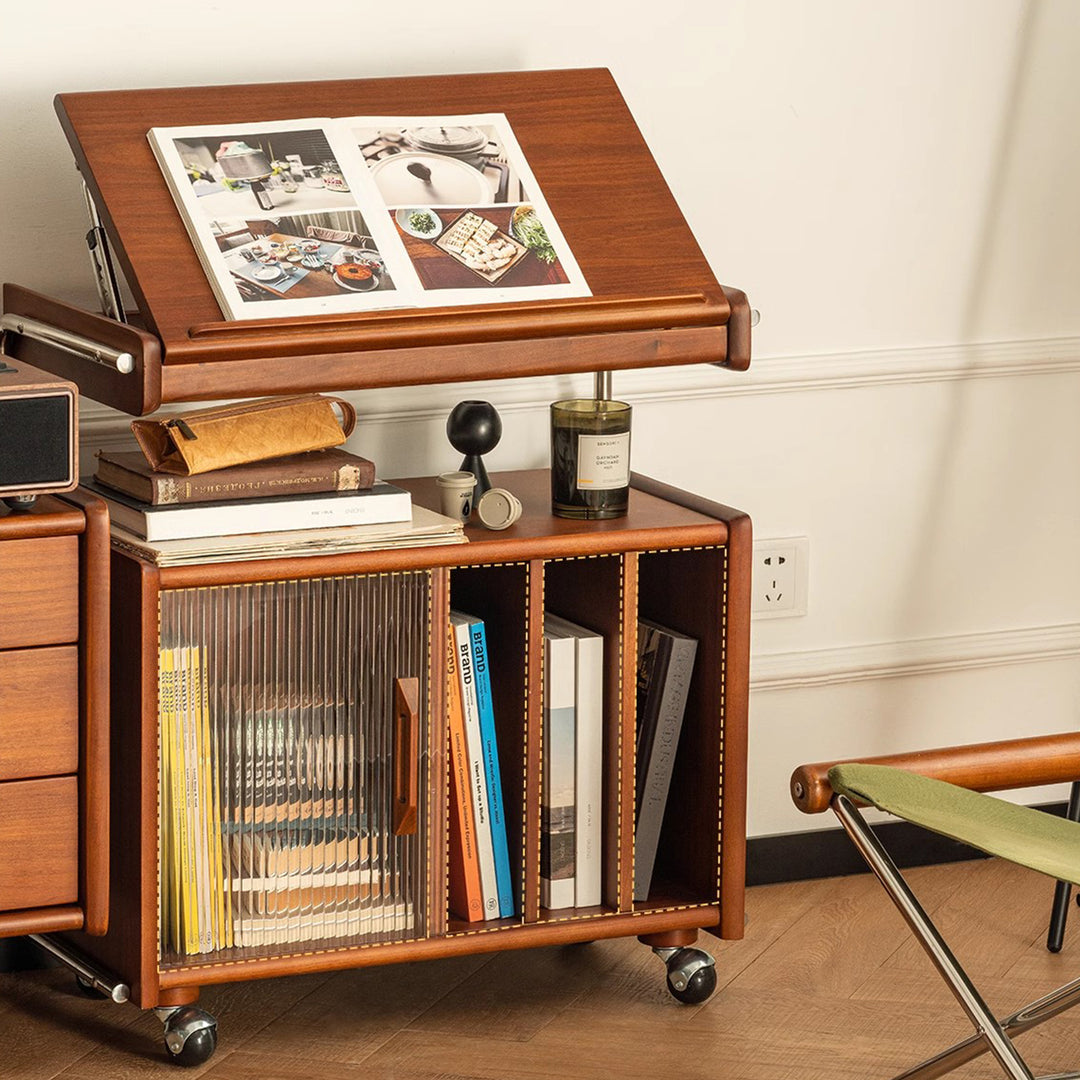 MAS-1271 Masdio Oak Wood Rolling Cabinet Present Them