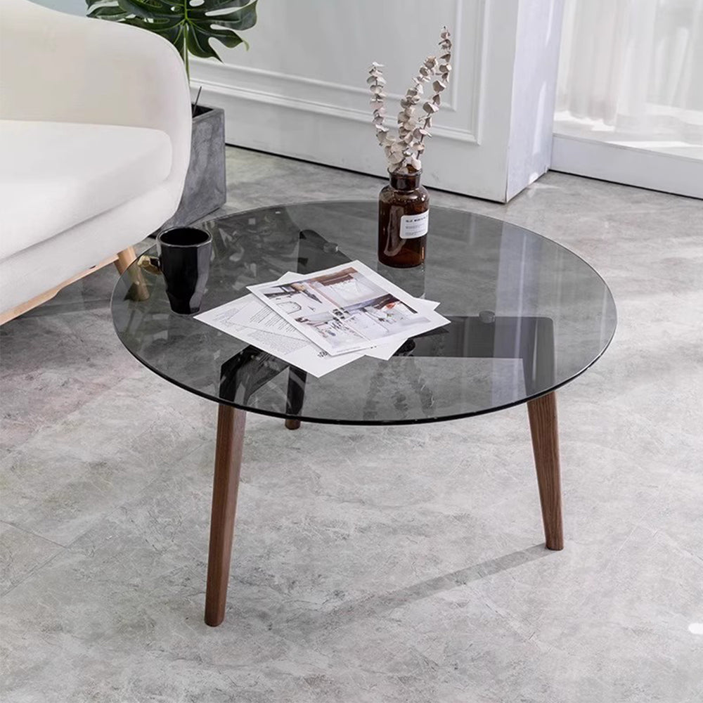 MAS-1372 Masdio Round Glass Solid Wood Coffee Table Masdio