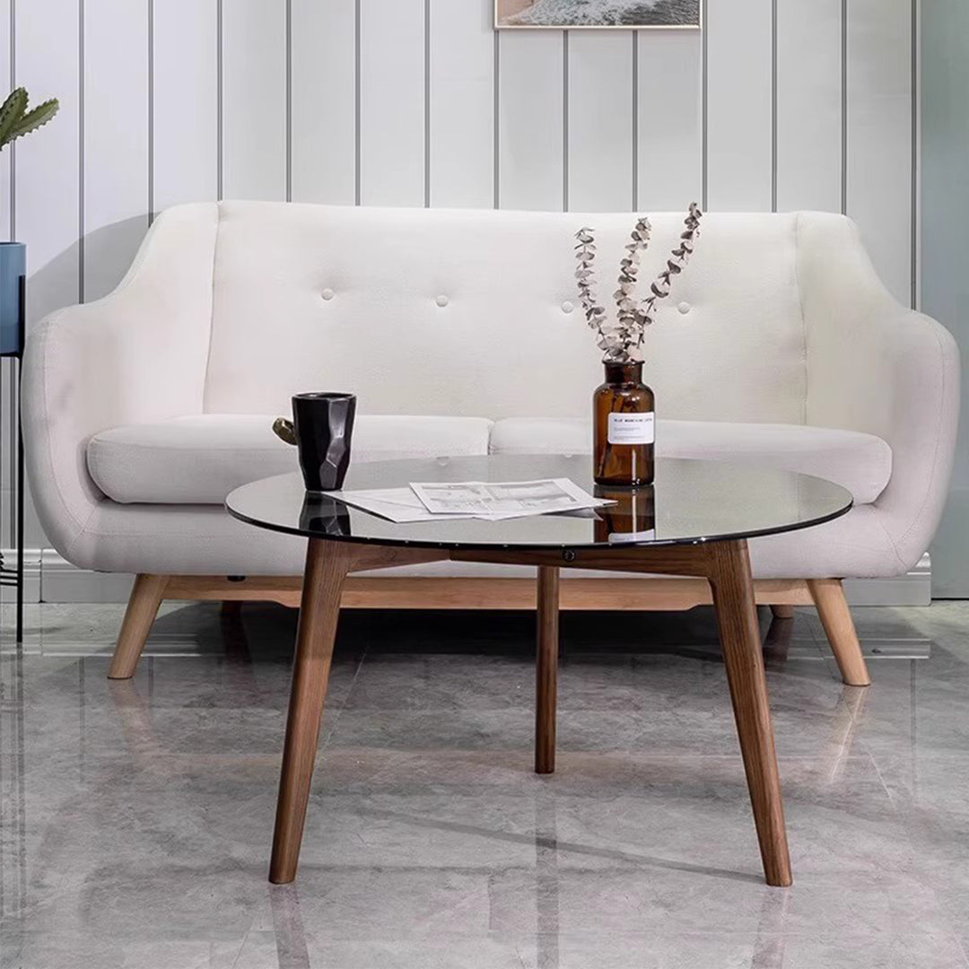 MAS-1372 Masdio Round Glass Solid Wood Coffee Table Masdio