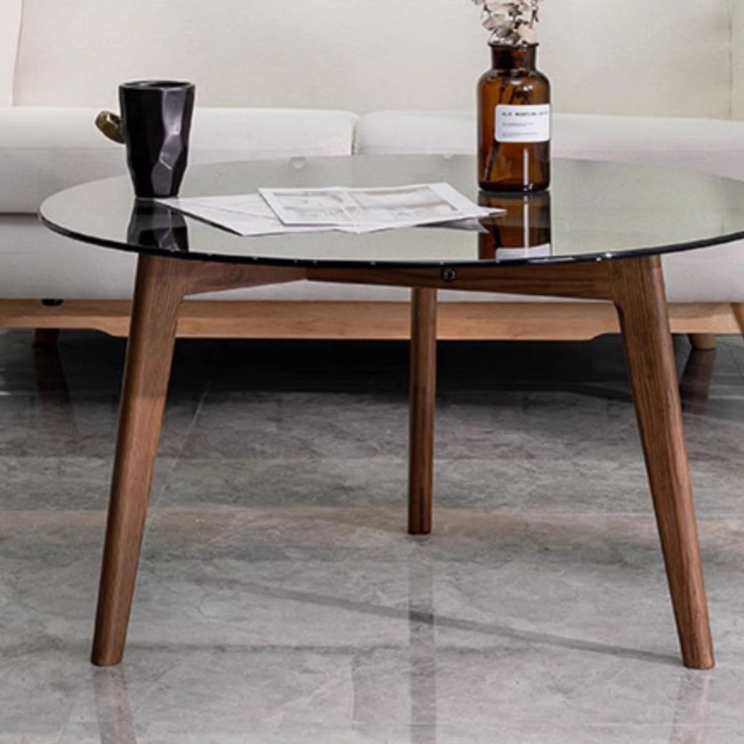 MAS-1372 Masdio Round Glass Solid Wood Coffee Table Masdio