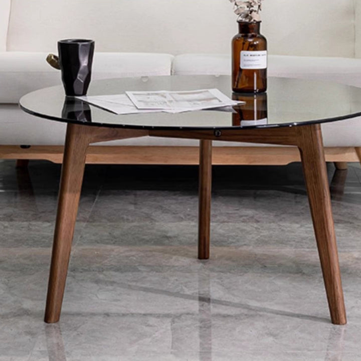 MAS-1372 Masdio Round Glass Solid Wood Coffee Table Masdio