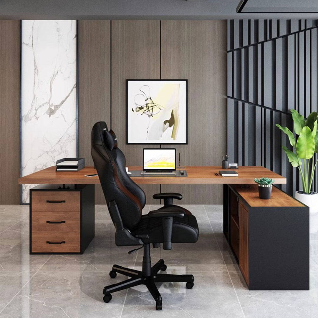 Rustic Solid Wood Study Table with Cabinet Present Them